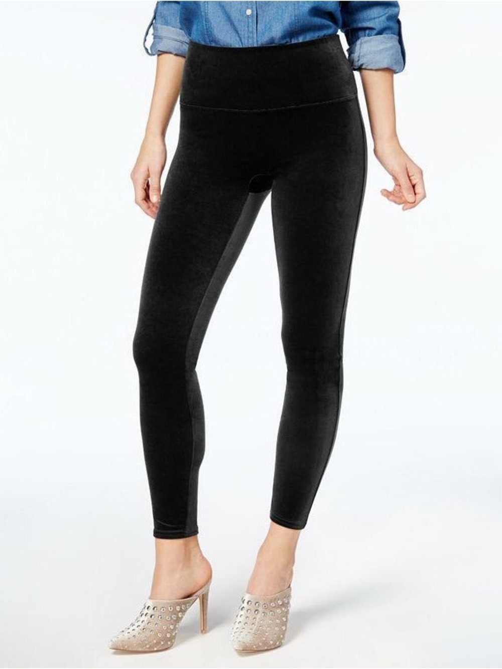 Assets by Spanx small black Velvet High-Waist Leggings pants